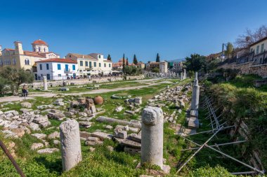 Atina, Yunanistan - 4 Şubat 2017: Atina'da Roma agora kalıntıları