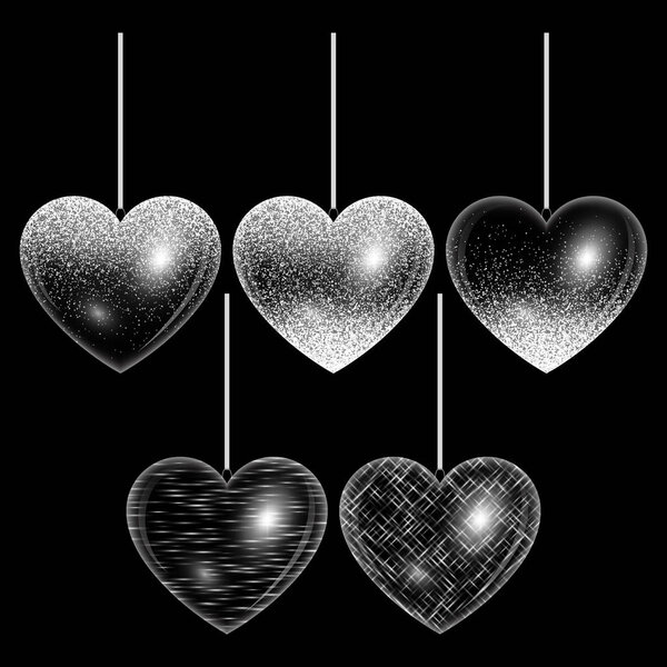 Set of hearts in silver style