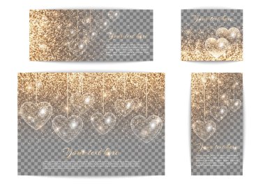 Banners with hearts of different sizes on a transparent backgrou clipart
