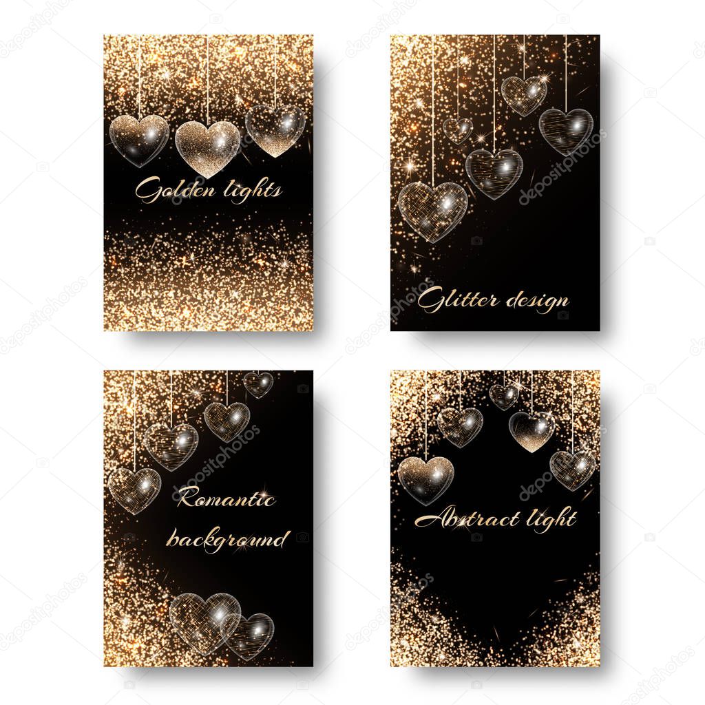 Set of festive backgrounds with hearts