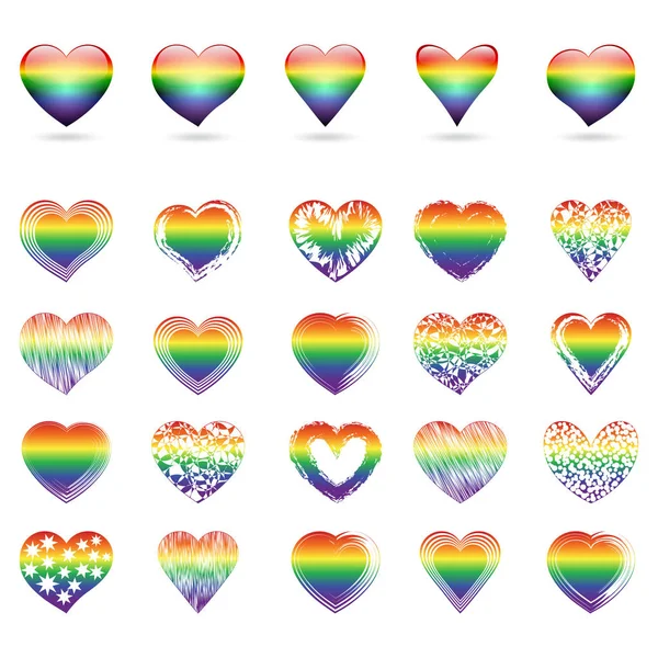 Conjunto de corazones de arco iris — Archivo Imágenes Vectoriales