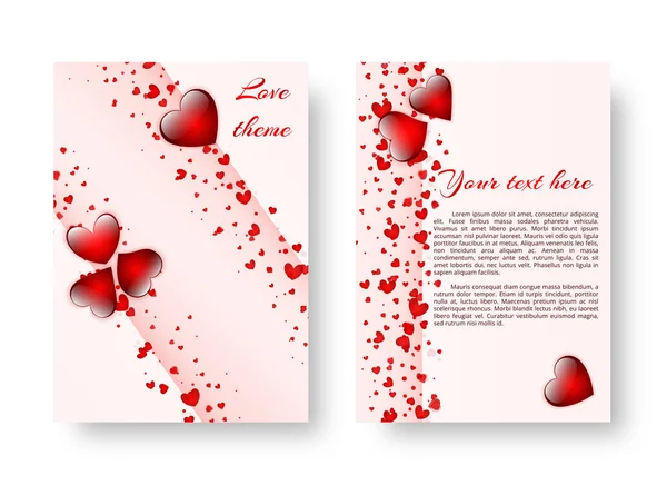 Folleto romántico con corazones rojos — Vector de stock