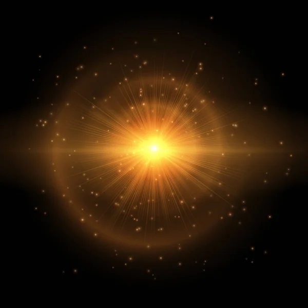 The golden star explodes in the sky — Stock Vector