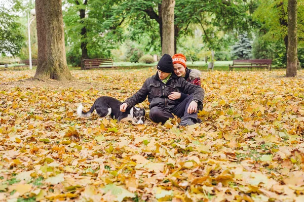 Bir köpek parkı yürüme Çift — Stok fotoğraf