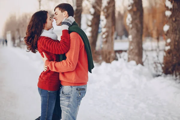 Paar liebt Schnee und Kälte — Stockfoto
