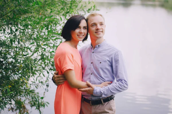 Loving couple walking park — Stock Photo, Image