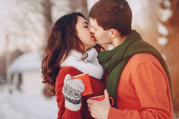 Coppia amore neve e freddo — Foto Stock