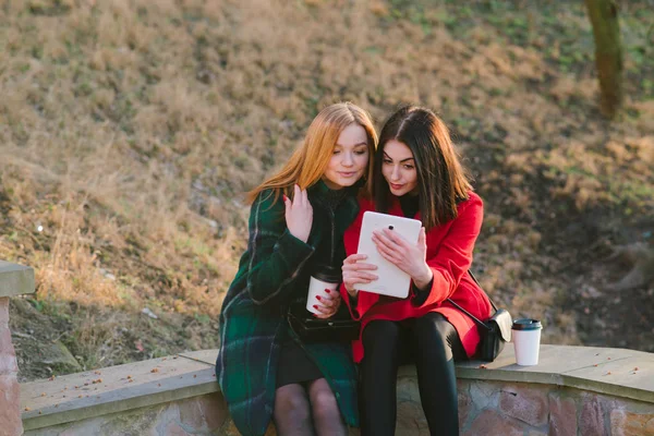 Twee meisjes met gadget — Stockfoto