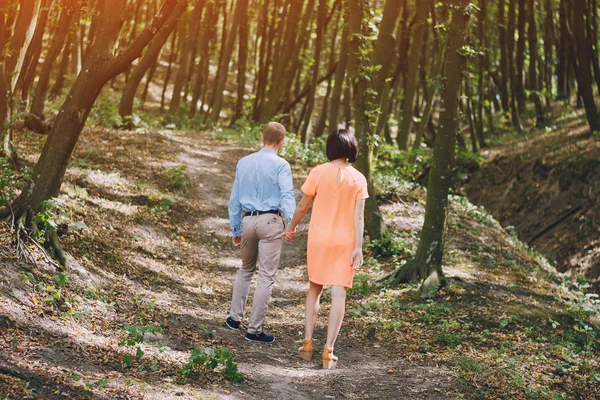 loving couple walking park