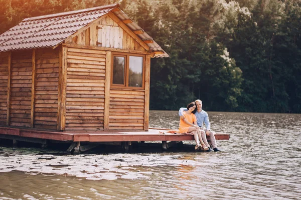 Loving couple walking park — Stock Photo, Image