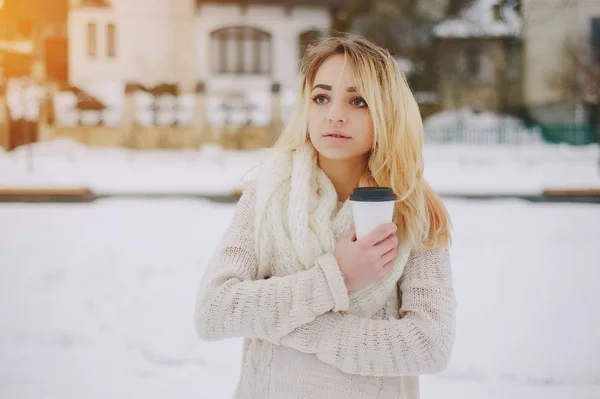 Menina bonita no passeio de inverno — Fotografia de Stock