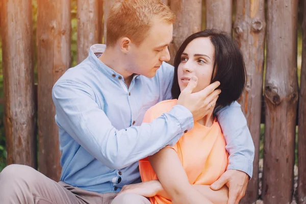 Loving couple walking park — Stock Photo, Image