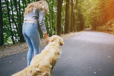 açık havada Köpeğiyle yürüyen Çift