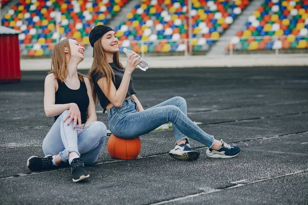 Girls with a ball — Stock Photo, Image