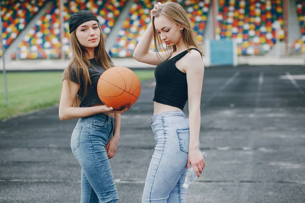 Girls with a ball — Stock Photo, Image