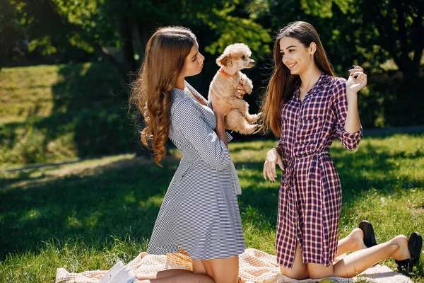 Chicas elegantes y elegantes en un parque de primavera — Foto de Stock