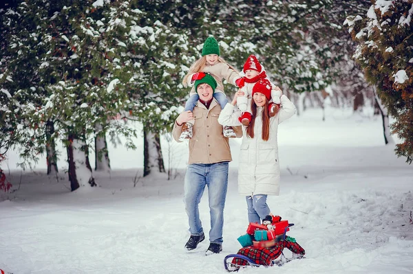 Family with cute daughters in a winter park — Stockfoto