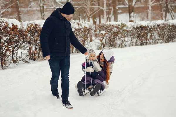 Linda familia en un parque de invierno — Foto de Stock