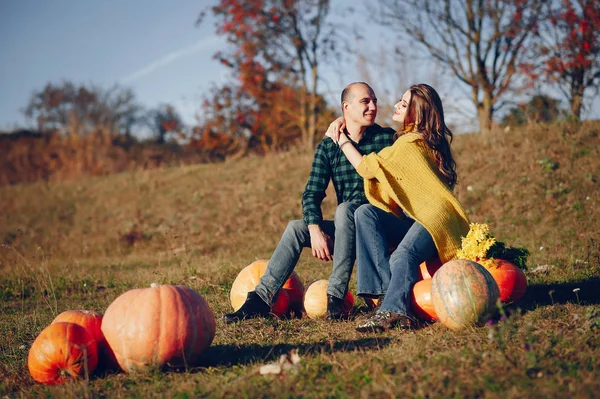 Hermosa pareja pasar tiempo en un parque de otoño —  Fotos de Stock