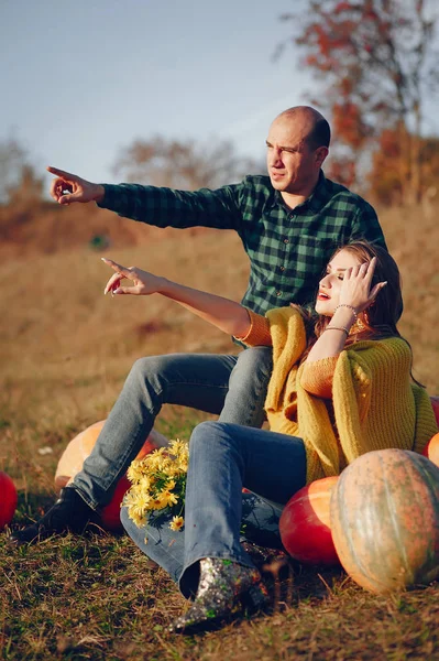 Piękna para spędza czas w jesiennym parku — Zdjęcie stockowe