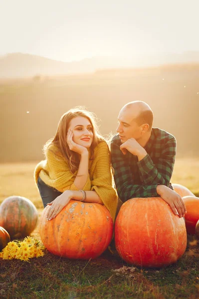 Hermosa pareja pasar tiempo en un parque de otoño —  Fotos de Stock