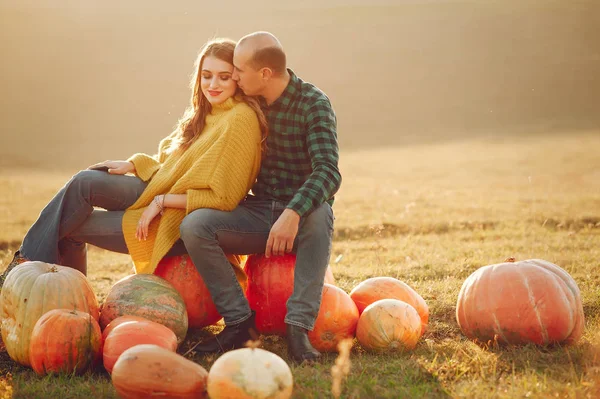 Vackra par tillbringa tid i en höstpark — Stockfoto