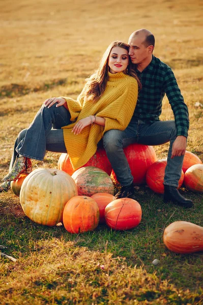 Hermosa pareja pasar tiempo en un parque de otoño —  Fotos de Stock