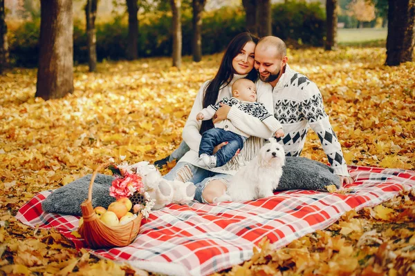 Famiglia con figlio in un parco autunnale — Foto Stock