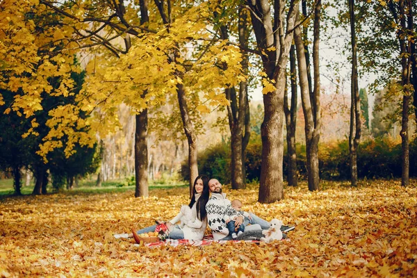 Familjer med son i en höstpark — Stockfoto