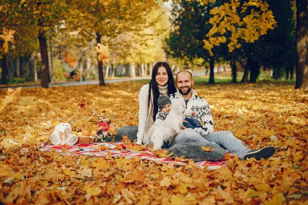 Familia con hijo en un parque de otoño —  Fotos de Stock