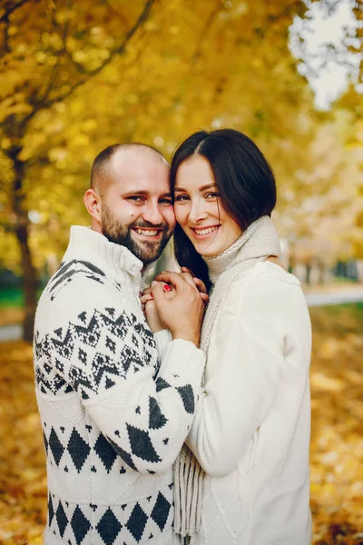 Belo casal passar o tempo em um parque de outono — Fotografia de Stock