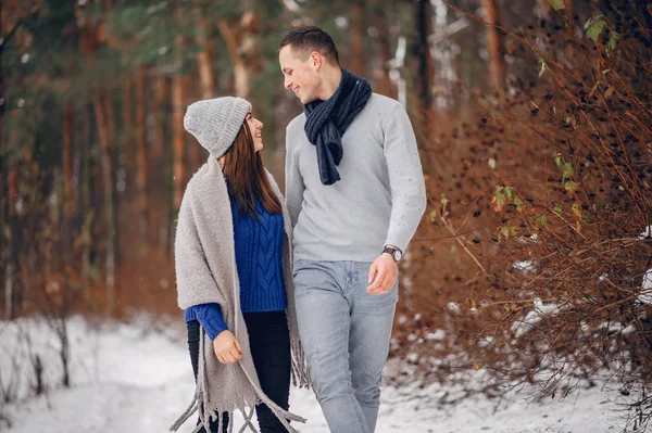 Nettes und liebevolles Paar im Winterwald — Stockfoto