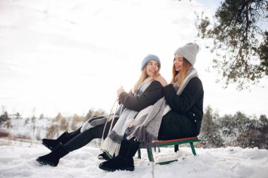 Kış parkında iki tatlı kız