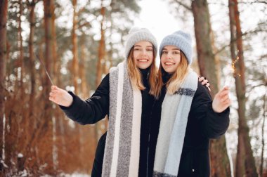 Kış parkında iki tatlı kız