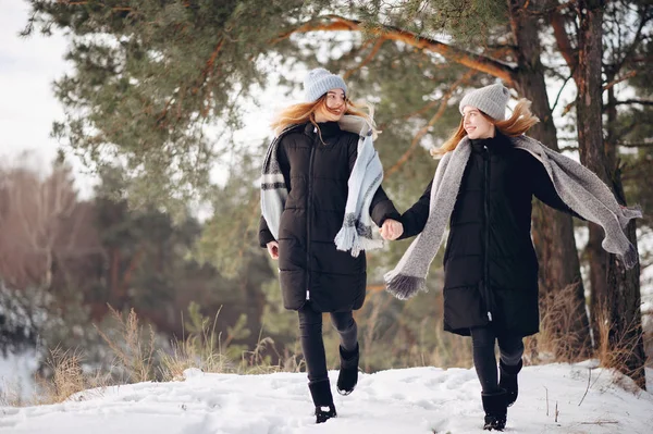 Duas meninas bonitos em um parque de inverno — Fotografia de Stock