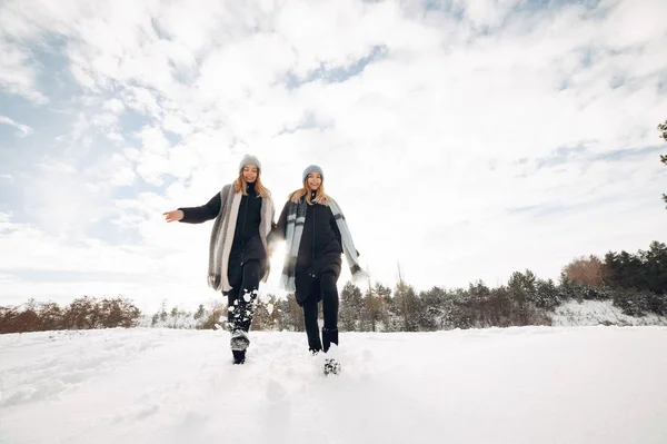 Två söta flickor i en vinterpark — Stockfoto