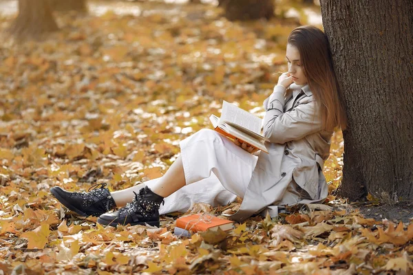 가을 공원에서우아 하고 세련 된 소녀 — 스톡 사진