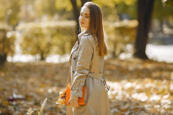 Menina elegante e elegante em um parque de outono — Fotografia de Stock