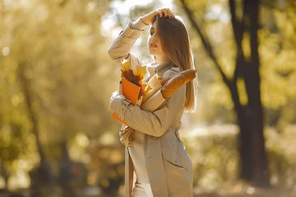 秋天公园里的一个优雅而时尚的女孩 — 图库照片
