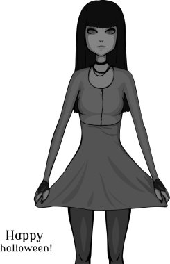 Esmer kız. Vektör. Gri tonlama karakter