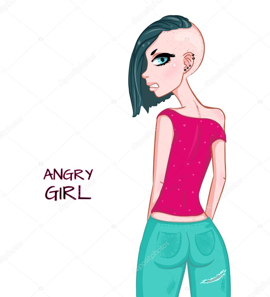Angry girl in pink shirt 