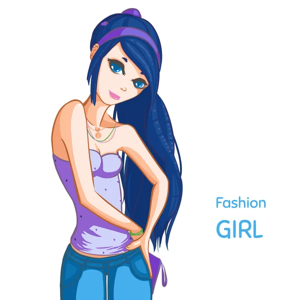 时尚的蓝头发的女孩 — 图库矢量图片
