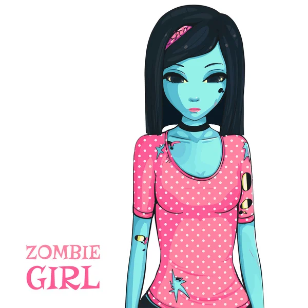 Zombie chica sobre fondo blanco — Vector de stock