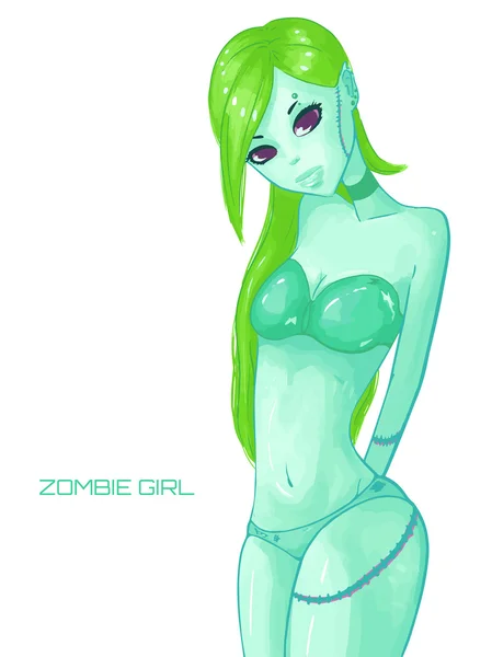 Ragazza zombie. Pelle verde . — Vettoriale Stock