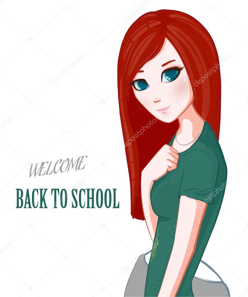 Red-haired girl. School.
