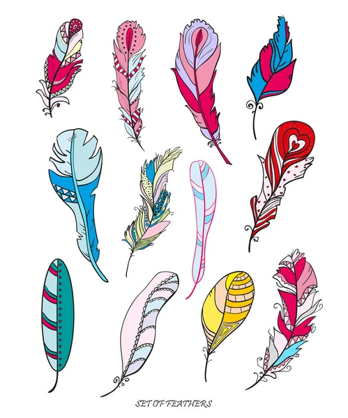 Feathers. Design Zentangle. — Stock Vector