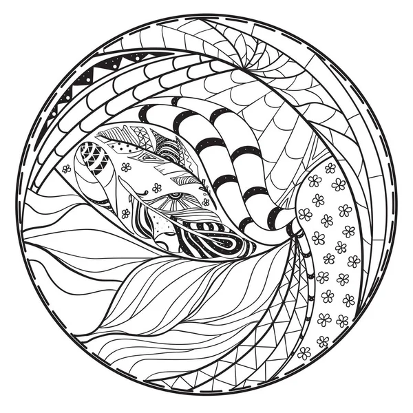 Zendala。Zentangle。手画的圆曼荼罗 — 图库矢量图片