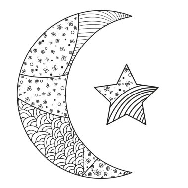 Zentangle ay ve yıldız soyut desenler ile