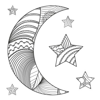 Zentangle ay ve yıldız soyut desenler ile