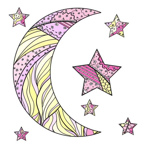 Zentangle maan en ster — Stockvector